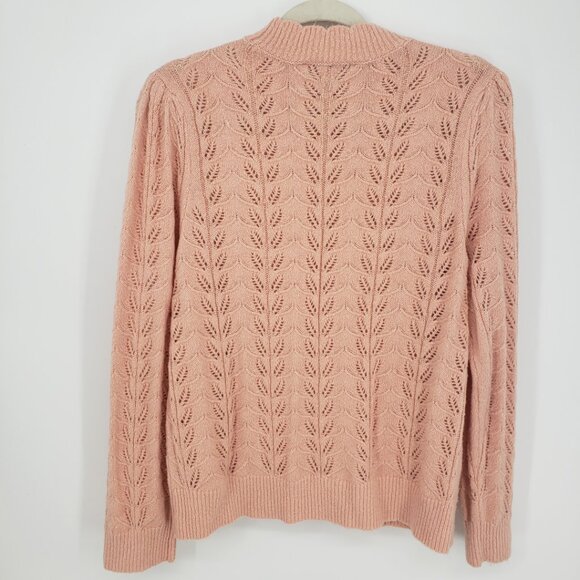 LOFT Pointelle Open Knit Pullover Sweater XL Scallop Trim Coquette Blush Pink - Picture 2 of 7